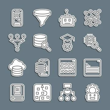 Set line Robot setting, Web developer programming code, Processor CPU Stock Illustration