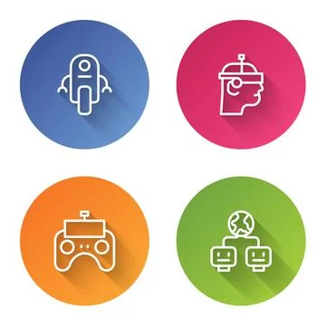 Set line Robot, Smart glasses, Remote control and Artificial intelligence. Color Stock Illustration