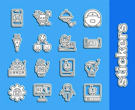 Set line Robot, Smart glasses, blueprint, Waiter robot, Artificial intelligen Stock-Illustration