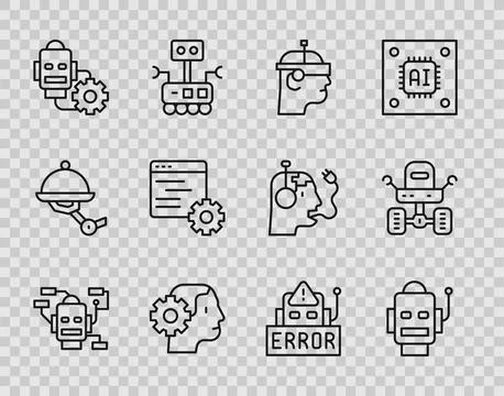Set line Robot, Smart glasses, Humanoid robot, setting, Computer api interface 스톡 일러스트