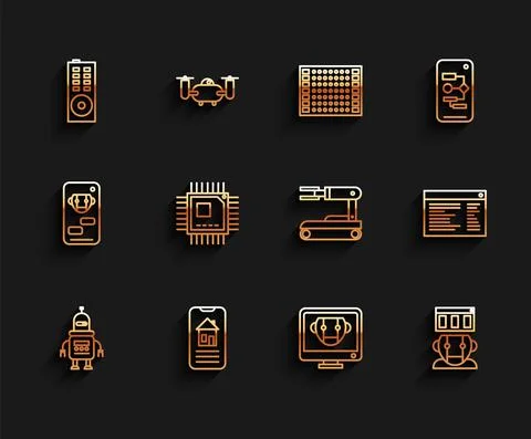 Set line Robot, Smart home, Remote control, Bot, Processor with microcircuits Illustration
