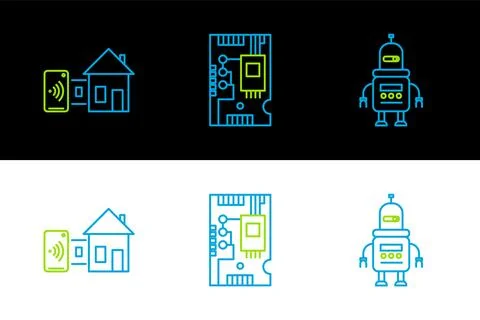 Set line Robot, Smart home and Electronic computer components motherboard d.. Stock-Illustration