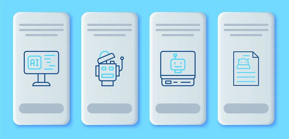 Set line Robot, Software and Technical specification icon. Vector Stockillustratie