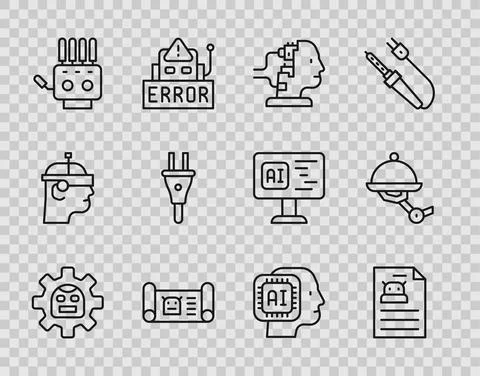 Set line Robot, Technical specification, for maintenance, blueprint, Mechanical Stock Illustration