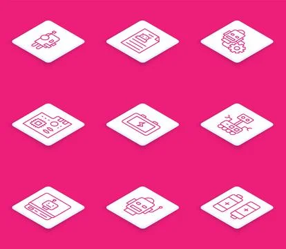 Set line Robot, Technical specification, setting, Motherboard digital chip,.. Stock Illustration