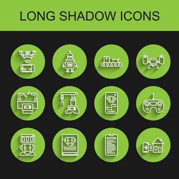 Set line Robot, User manual, Remote aerial drone, Computer api interface, S.. Illustrazione stock