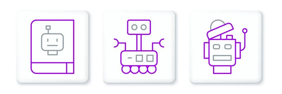 Set line Robot, User manual and  icon. Vector Stock Illustration