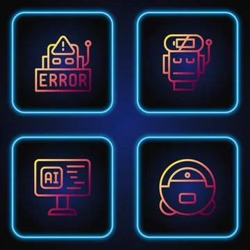 Set line Robot vacuum cleaner, Software, Error in robot and low battery charge Stock Illustration