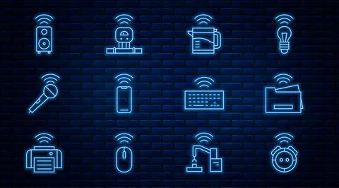 Set line Robot vacuum cleaner, Smart printer, electric kettle, Wireless Ilustração Stock