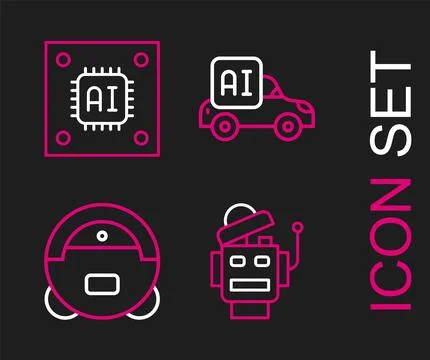Set line Robot, vacuum cleaner, Autonomous smart car and Processor with mic.. Stockillustratie