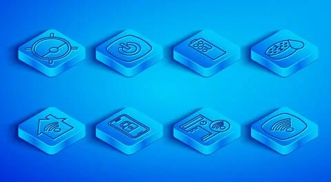 Set line Robot vacuum cleaner, Smart home, Remote control, Digital door loc.. Stock Illustration