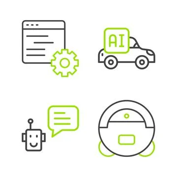Set line Robot vacuum cleaner, Bot, Autonomous smart car and Computer api i.. 스톡 일러스트