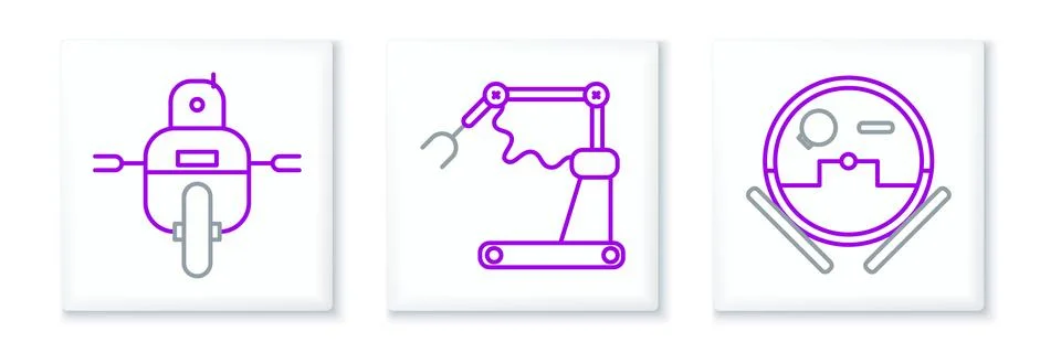 Set line Robot vacuum cleaner,  and Industrial machine robotic robot arm ha.. Stock Illustration