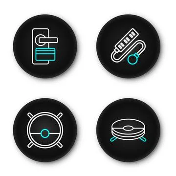 Set line Robot vacuum cleaner, Electric extension cord and Digital door loc.. Stock Illustration