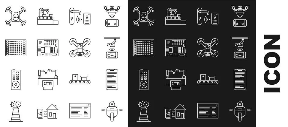 Set line Robot, Wireless Controlling CCTV security camera, Digital door lock Stock Illustration