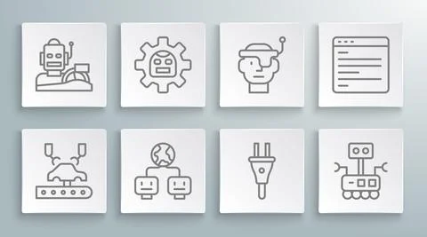 Set line Robotic robot arm on factory, Artificial intelligence, Electric plug Stock Illustration