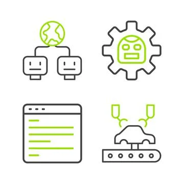 Set line Robotic robot arm on factory, Computer api interface, and Artificial 스톡 일러스트