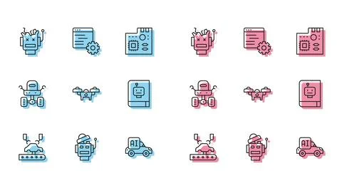 Set line Robotic robot arm on factory, Broken, Autonomous smart car, Drone, User イラスト素材