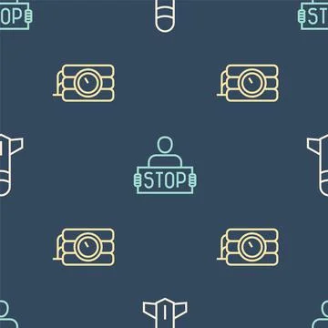 Set line Rocket, Dynamite and timer clock and Stop war on seamless pattern Stock Illustration