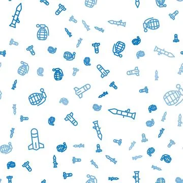 Set line Rocket, launcher and Hand grenade on seamless pattern. Vector 스톡 일러스트