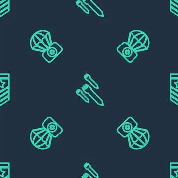 Set line Rocket, Parachute with first aid kit and Chevron on seamless pattern Stock Illustration