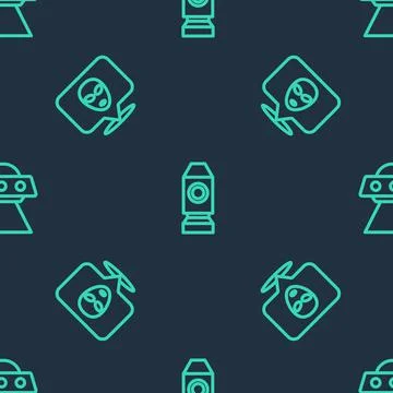 Set line Rocket ship, Alien and UFO flying spaceship on seamless pattern. Vector Stockillustratie