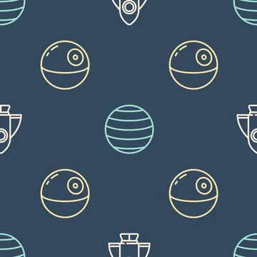 Set line Rocket ship, Death star and Planet Venus on seamless pattern. Vector Illustrazione stock