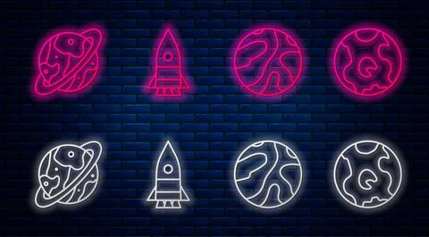 Set line Rocket ship, Falling stars, Space capsule and parachute and Earth globe Illustrazione stock