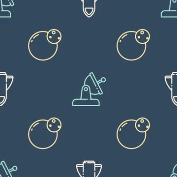 Set line Rocket ship, Planet and Satellite dish on seamless pattern. Vector Stockillustratie