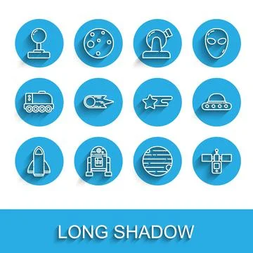 Set line Rocket ship, Robot, Joystick, Planet, Satellite, Comet falling dow.. 库存插图