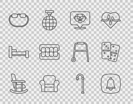 Set line Rocking chair, Emergency phone call, Grandfather, Armchair, Eyegla.. Illustration
