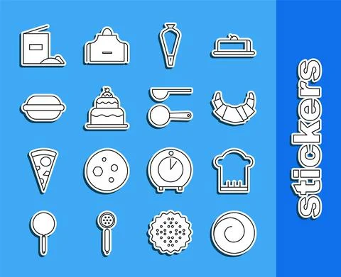 Set line Roll bun with cinnamon, Chef hat, Croissant, Pastry bag for decorate Illustration