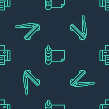 Set line Roll of paper, Paper cutter and Printer on seamless pattern. Vector 스톡 일러스트