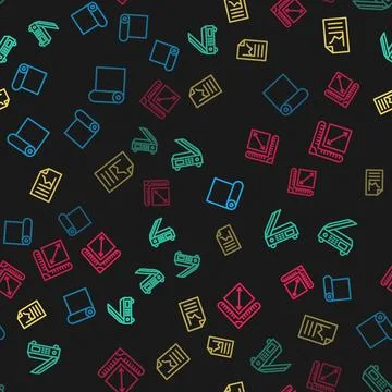 Set line Roll of paper, Scanner, Document with graph chart and Paper size on 库存插图