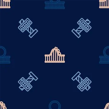 Set line Roller coaster, Attraction carousel and  on seamless pattern. Vector Stock Illustration