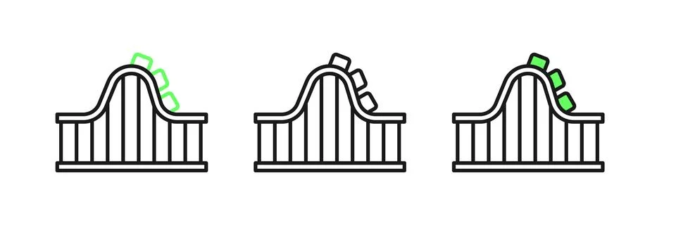 Set line Roller coaster icon isolated on white background. Amusement park. .. Stockillustratie