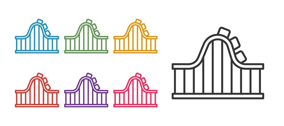 Set line Roller coaster icon isolated on white background. Amusement park. .. Stock Illustration