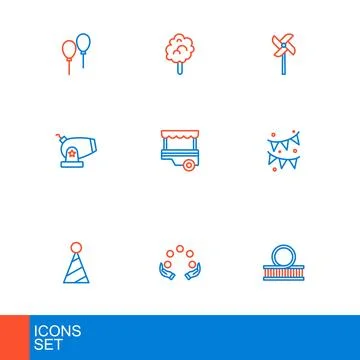 Set line Roller coaster, Juggling ball, Party hat, Carnival garland with fl.. Stock Illustration