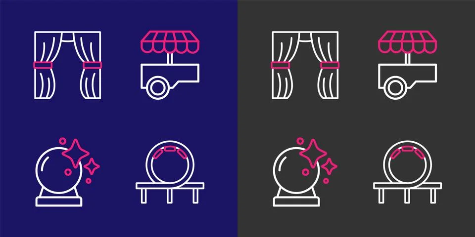 Set line Roller coaster, Magic ball, Fast street food cart and Circus curta.. Stockillustratie