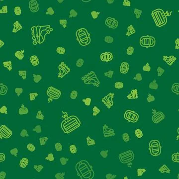 Set line Roller skate, Ski lift and Rafting boat on seamless pattern. Vector 스톡 일러스트