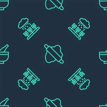 Set line Rolling pin on dough, Plant sprouts grow the rain and Mortar and pestle Stock Illustration