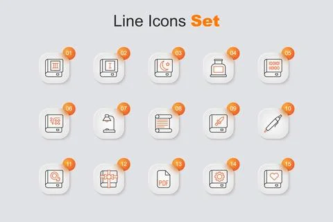 Set line Romance book, User manual, PDF file document, Book as gift, about .. Illustrazione stock