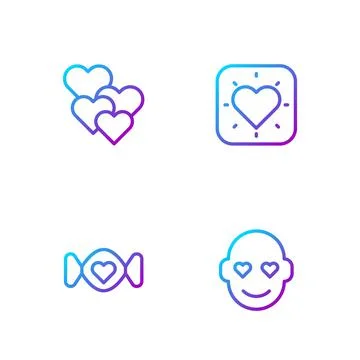 Set line Romantic man, Candy, Heart and . Gradient color icons. Vector Ilustração Stock