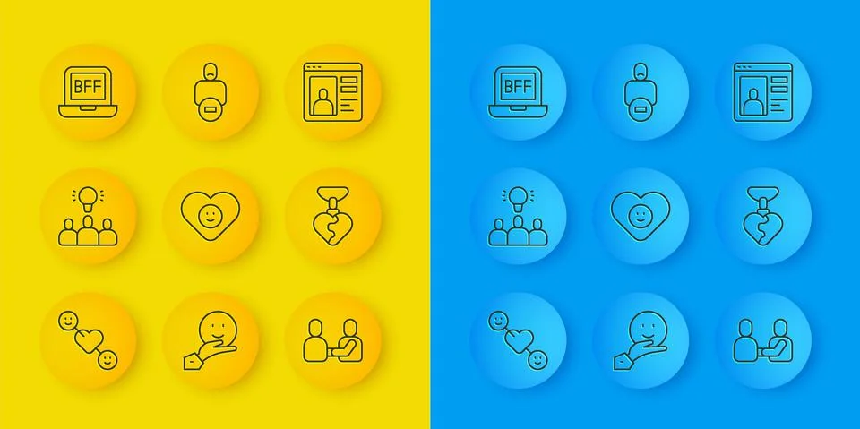 Set line Romantic relationship, Project team base, Good, Happy friendship day Stock Illustration