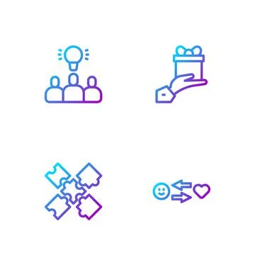 Set line Romantic relationship, Puzzle pieces toy, Project team base and Give Stock Illustration