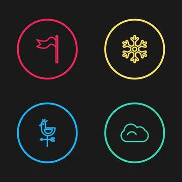 Set line Rooster weather vane, Cloud, Snowflake and Meteorology windsock wind Stock Illustration