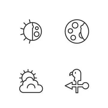 Set line Rooster weather vane, Sun and cloud, Day night cycle and Moon phases Illustrazione stock