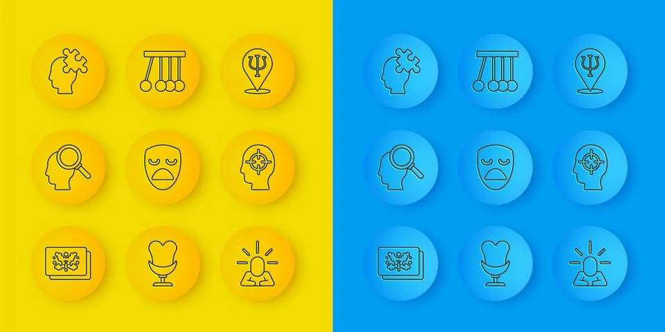 Set line Rorschach test, Finding problem, Drama theatrical mask, Depression Illustrazione stock