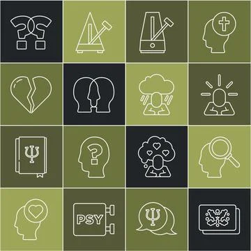 Set line Rorschach test, Finding problem, Depression, Metronome with pendul.. Illustrazione stock