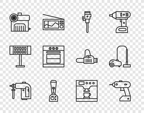Set line Rotary hammer drill machine, Electric cordless screwdriver, Constr.. Stock Illustration